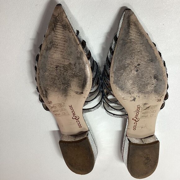 Gold & Rouge Gunmetal Woven Pointed Toe Mules Flat Sole Women’s Size EU 38 - Picture 9 of 15